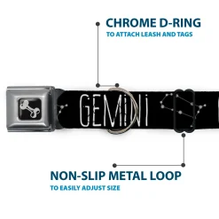 Dog Bone Seatbelt Buckle Collar - Zodiac GEMINI/Constellation Black/White
