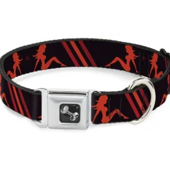 Dog Bone Seatbelt Buckle Collar - Mud Flap Girls w/Stripes Black/Red/Orange