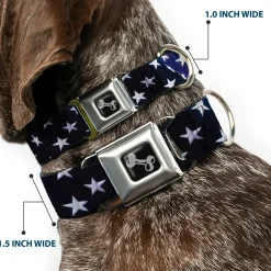 Dog Bone Seatbelt Buckle Collar - American Flag Vivid Stars Blue/White