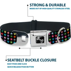 Dog Bone Seatbelt Buckle Collar - Mini Stars Black/Multi Color