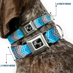 Dog Bone Seatbelt Buckle Collar - Chevron Weave Grays/Blues