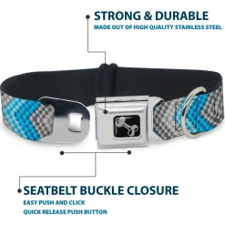 Dog Bone Seatbelt Buckle Collar - Chevron Weave Grays/Blues