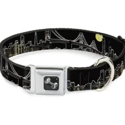 Dog Bone Seatbelt Buckle Collar - San Francisco w/Moon Vivid Skyline Black