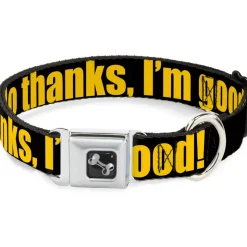 Dog Bone Seatbelt Buckle Collar - NO THANKS, I'M GOOD! Black/Gold