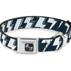 Dog Bone Seatbelt Buckle Collar - Lightning Bolts Sketch Navy/White