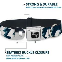 Dog Bone Seatbelt Buckle Collar - Lightning Bolts Sketch Navy/White