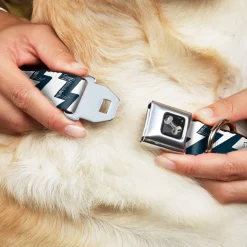 Dog Bone Seatbelt Buckle Collar - Lightning Bolts Sketch Navy/White