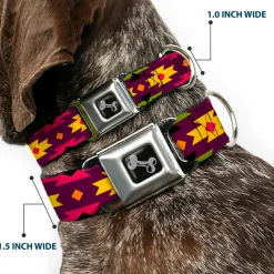 Dog Bone Seatbelt Buckle Collar - Navajo Orange/Purple/Yellow/Pink/Green/Black