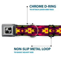 Dog Bone Seatbelt Buckle Collar - Navajo Orange/Purple/Yellow/Pink/Green/Black