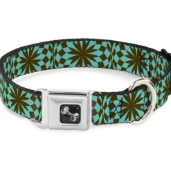 Dog Bone Seatbelt Buckle Collar - Kaleidoscope Balls Turquoise/Brown