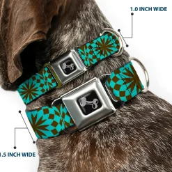 Dog Bone Seatbelt Buckle Collar - Kaleidoscope Balls Turquoise/Brown