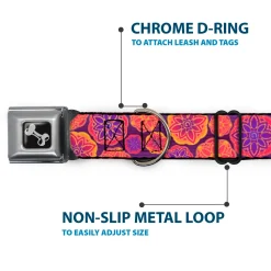 Dog Bone Seatbelt Buckle Collar - Boho Mandala Purples/Oranges/Pinks