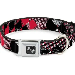 Dog Bone Seatbelt Buckle Collar - Grunge Checker Flag Red