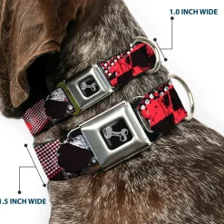 Dog Bone Seatbelt Buckle Collar - Grunge Checker Flag Red