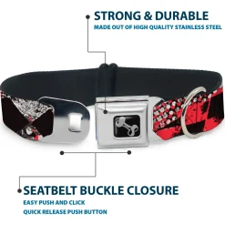 Dog Bone Seatbelt Buckle Collar - Grunge Checker Flag Red