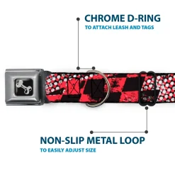 Dog Bone Seatbelt Buckle Collar - Grunge Checker Flag Red