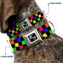 Dog Bone Seatbelt Buckle Collar - Checker Black/Multi Neon
