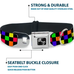 Dog Bone Seatbelt Buckle Collar - Checker Black/Multi Neon