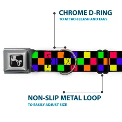 Dog Bone Seatbelt Buckle Collar - Checker Black/Multi Neon