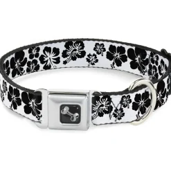 Dog Bone Seatbelt Buckle Collar - Hibiscus White/Black
