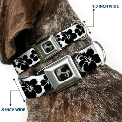 Dog Bone Seatbelt Buckle Collar - Hibiscus White/Black