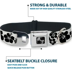 Dog Bone Seatbelt Buckle Collar - Hibiscus White/Black