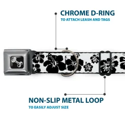 Dog Bone Seatbelt Buckle Collar - Hibiscus White/Black