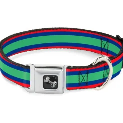 Dog Bone Seatbelt Buckle Collar - Stripes Red/Blue/Green