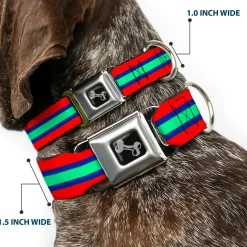 Dog Bone Seatbelt Buckle Collar - Stripes Red/Blue/Green