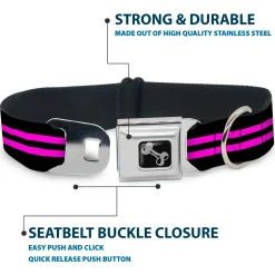 Dog Bone Seatbelt Buckle Collar - Stripe Black/Pink