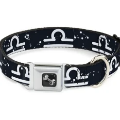 Dog Bone Seatbelt Buckle Collar - Zodiac Libra Symbol/Constellations Black/White