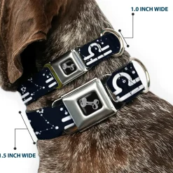 Dog Bone Seatbelt Buckle Collar - Zodiac Libra Symbol/Constellations Black/White