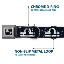 Dog Bone Seatbelt Buckle Collar - Zodiac Libra Symbol/Constellations Black/White