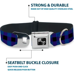 Dog Bone Seatbelt Buckle Collar - Buffalo Plaid Black/Blue