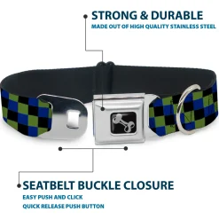 Dog Bone Seatbelt Buckle Collar - Checker Trio Green/Black/Blue