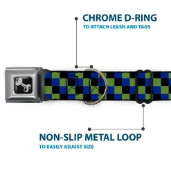 Dog Bone Seatbelt Buckle Collar - Checker Trio Green/Black/Blue