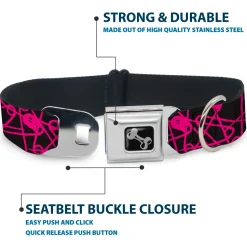 Dog Bone Seatbelt Buckle Collar - Safety Pins Black/Fuchsia