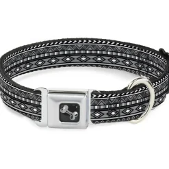 Dog Bone Seatbelt Buckle Collar - Geometric5 Grays/Black/White