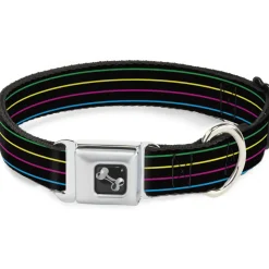 Dog Bone Seatbelt Buckle Collar - Pinstripes Black/Multi Color