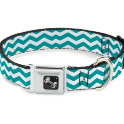 Dog Bone Seatbelt Buckle Collar - Chevron Stripe White/Teal