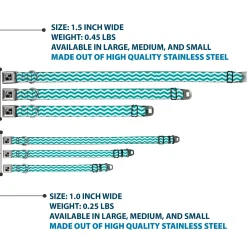 Dog Bone Seatbelt Buckle Collar - Chevron Stripe White/Teal