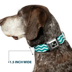 Dog Bone Seatbelt Buckle Collar - Chevron Stripe White/Teal