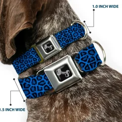 Dog Bone Seatbelt Buckle Collar - Leopard Turquoise