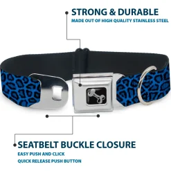 Dog Bone Seatbelt Buckle Collar - Leopard Turquoise