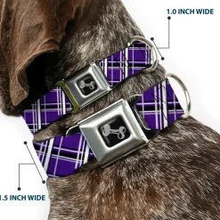 Dog Bone Seatbelt Buckle Collar - Houndstooth Gray/Purple/White