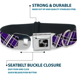 Dog Bone Seatbelt Buckle Collar - Houndstooth Gray/Purple/White