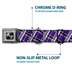 Dog Bone Seatbelt Buckle Collar - Houndstooth Gray/Purple/White