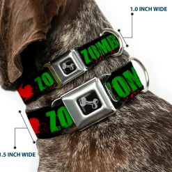 Dog Bone Seatbelt Buckle Collar - I "HEART" ZOMBIES Black/Green/Red Splatter