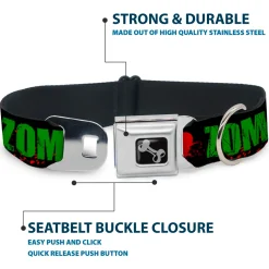 Dog Bone Seatbelt Buckle Collar - I "HEART" ZOMBIES Black/Green/Red Splatter