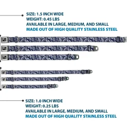 Dog Bone Seatbelt Buckle Collar - Floral Paisley3 Blue/White/Gray